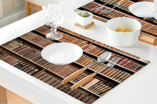 Moslion Book Placemats,Old Books In The Library Of Vienna Vintage Boocase Museum Place Mats For Dining Table/Kitchen Table,Waterproof Non-Slip Heat-Resistant Washable Dinner Table Mats,Set Of 4 #TOP2
