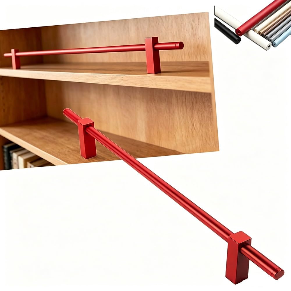 SVBVRFEEW Aluminum Shelf Guard Fence Decorative Railing Closet Safety Bar 16-51in Gallery Rails Set Bookshelves Anti-Tipping Rod Customizable(Red,40cm/15.7in)