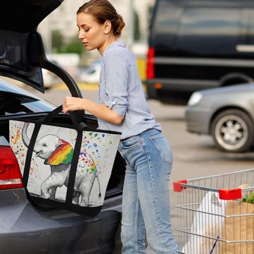 Elephant Art Funny Large Insulated Tote Bag for Grocery Shopping Reusable Tote Bags for Women Men, Cooler Bag with Zippered Top & Handles for Beach Picnic Travel4