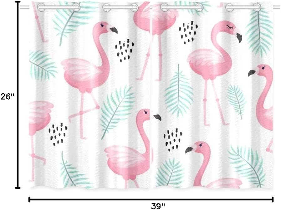 Tropical Flamingo Kitchen Curtains Window Curtain Tiers for Café, Bath, Laundry, Living Room Bedroom 26 X 39 Inch 2 Pieces