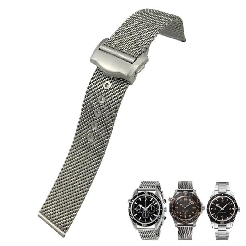 JDIME Cinturino in acciaio inossidabile 19mm 20mm per Omega Seamster Diver 300 Orologio 007 Braccialetti con fibbia deployante in metallo intrecciato Siver