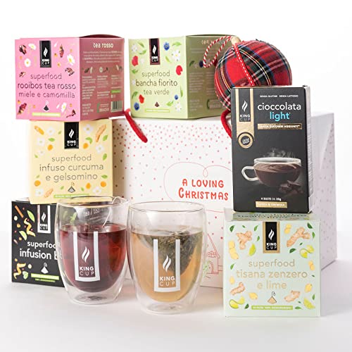 King Cup - Caja de Navidad Filtros, caja de regalo para Navidad, gran idea de regalo, filtros 100% biodegradables Made in Italy, selección de té King Cup + 2 tazas grandes Cover