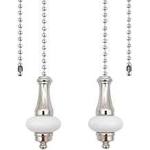 2Pcs Ceramic Ceiling Fan Pull Chain White Decorative Pendant Extension, 12 Inches Lighting & Beaded Ball Cord Extender Ornament With Connector