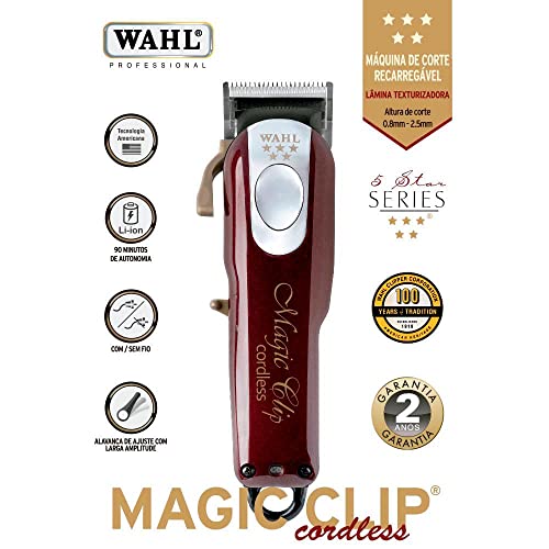 Aparador Cabelo MAGIC CLIP CORDLESS Prata/Vermelha WAHL