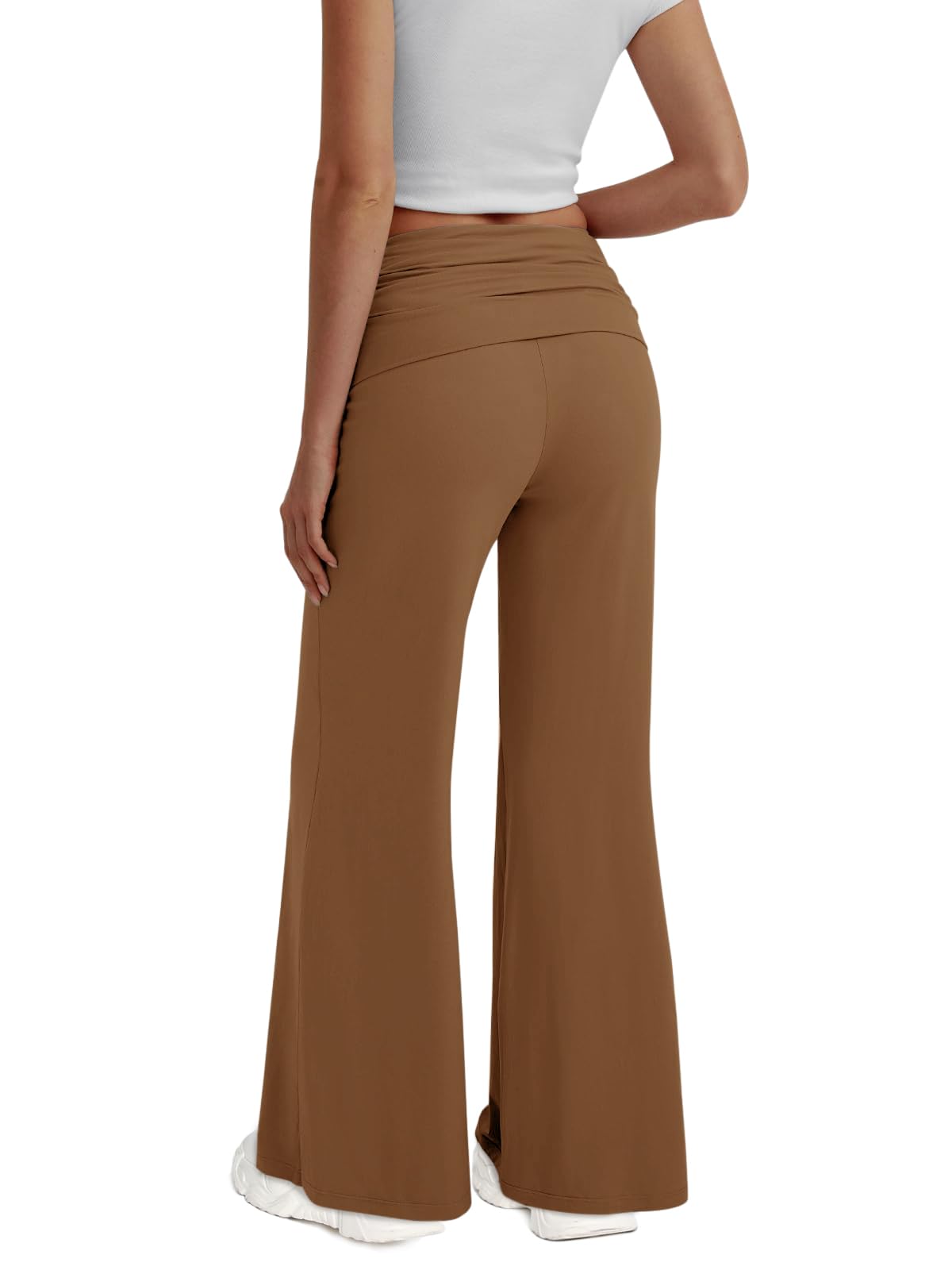 REORIA Leggings da donna, tinta unita, da palestra, da yoga, con gamba larga e elastico in vita, marrone, XXL
