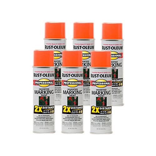Image of Rust-Oleum 266579-6PK Professional 2X Distance Inverted Marking Spray Paint, Fluorescent Orange, 15 Ounce (Pack of 6)