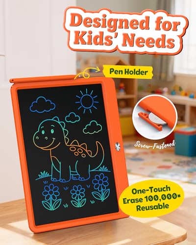 Image of Bravokids 12 Inch LCD Writing Tablet for 3-8 Year Olds - Electronic Drawing Pad and Doodle Board as Educational Birthday Gifts for Girls and Boys (Orange)