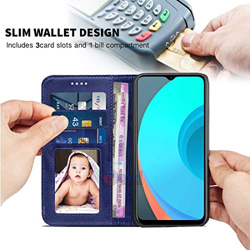 Image of Flip Cover Compatible with Realme C11 | Premium Leather Finish | Inbuilt Pockets & Stand | Flip Cover Back Case for Realme C11 (Blue)