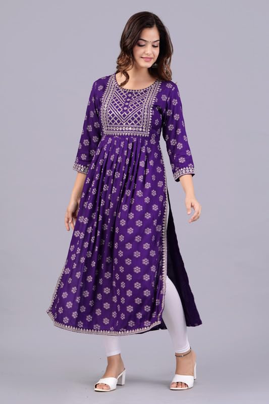 Image of NEW4U Women's Sequin Zari Embroidery Printed Naira Cut Kurti