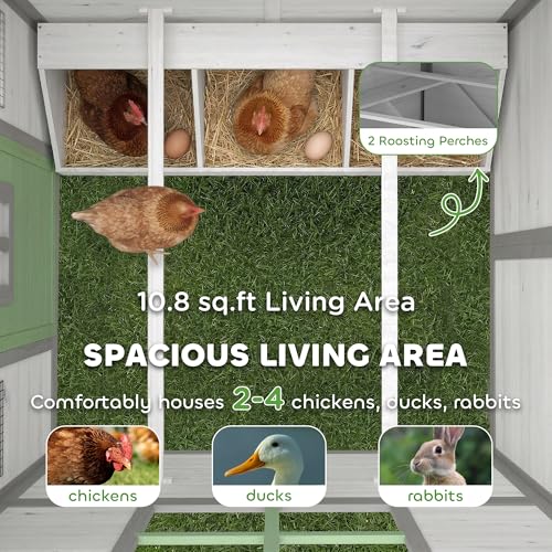 Image of PawHut Chicken Coop, Wooden Hen House Outdoor Playhouse for 2-4 Chickens, Poultry Cage with Nesting Box, Planter Pots and Boxes, Windows, Rabbit Hutch for Backyard, 50 inch x 44 inch x 54 inch, White