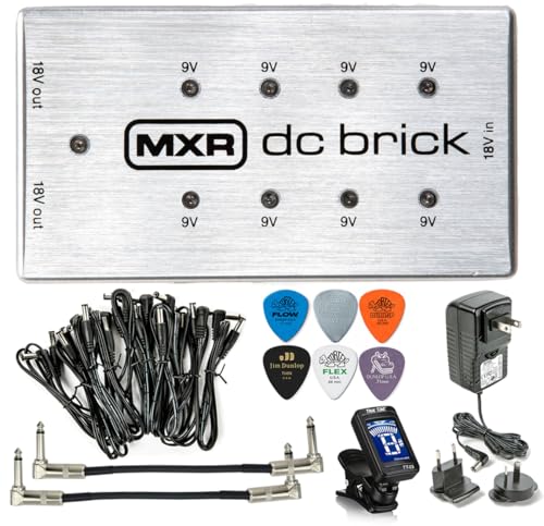 MXR M237 DC Brick Effects Pedal Power Supply 9Vx8 and 18Vx2 Outputs Tonebird Instrument Cable ECB009 Adapter Tuner Picks Patch Cables Bundle