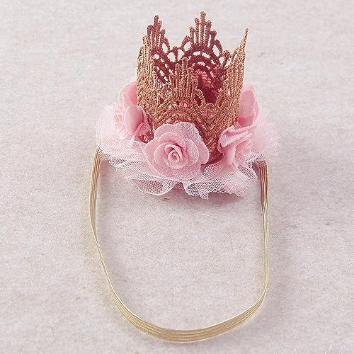 Lace Crown Headband for Baby Girls Birthday Party Photography Gift (Pink)2