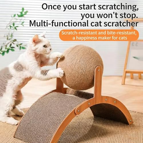 Image of 2026 New Wobble Ball Cat Scratcher, Cat Scratching Ball on Stand, Solid Wood Interactive Cats Scratcher with 360 Rotating Natural Sisal Balls for Indoor Cats, Kittens, Small Pets (Large)