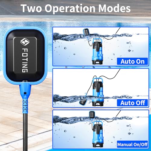 Image of FOTING 1.5HP Sump Pump, 6300GPH High Flow Clean&Dirty Submersible Water Pump with Float Switch, Thermoplastic Electric Portable Utility Pump for Pool Draining Hot Tub Garden Basement