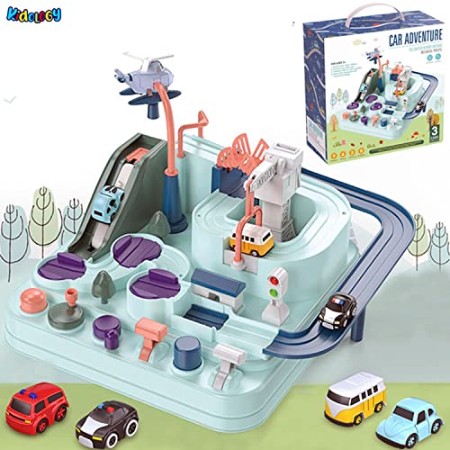 Image of Kidology Mechanical Car Race Tracks Toy for Kids 2+ Years | 3 Car Adventure Toy for Boys & Girls | Playset City Rescue Toddlers Toy | Pre Educational Learning Toy Puzzle for Gifting