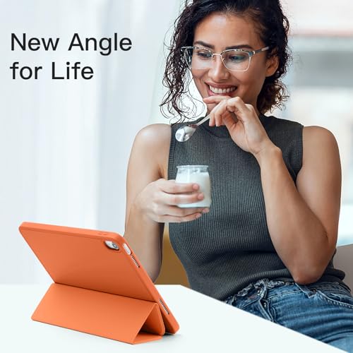 Image of Akkerds Compatible with iPad (A16) 11th Generation Case 11 Inch 2025, for iPad 10th Generation Case 10.9 Inch 2022 with Pencil Holder, Slim Trifold Stand Protective Cover with Soft TPU Back, Coral
