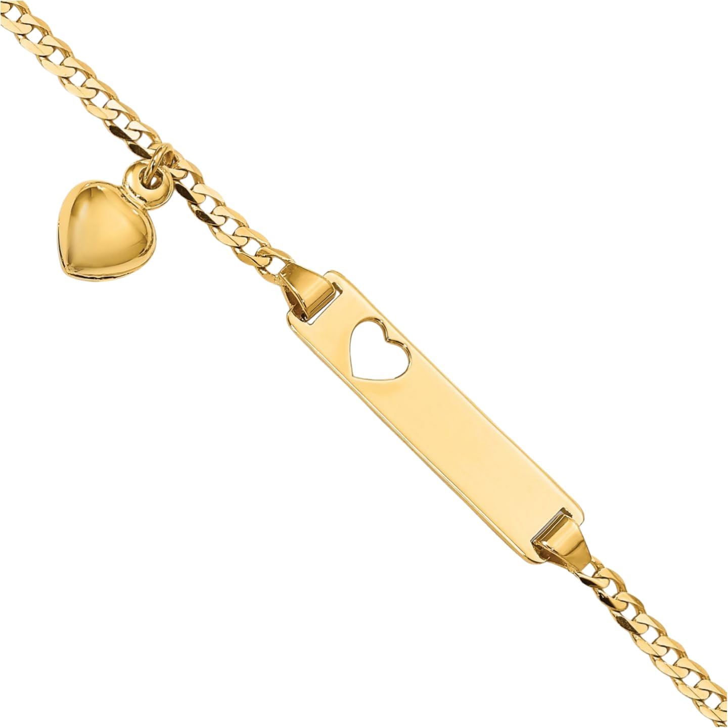 IceCarats 14K Solid Yellow Gold Heart Dangling Curb Link Name Bar Identification ID Bracelet