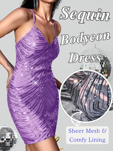 Image of Kaei&Shi Sequin Mini Dress,V Neck Spaghetti Strap Sparkly Prom Dresses for Women,Sexy Birthday Outfit HOCO Cocktail Nye Party