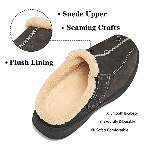 Evglow Male Slippers Winter Warm House Cozy Plantar Fasciitis Non Slip Arch Support Suede Leather Mens Slippers Orthopedic Clog Adjustable Wide Diabetic Indoor Outdoor Christmas Grey Size 13 #TOP1