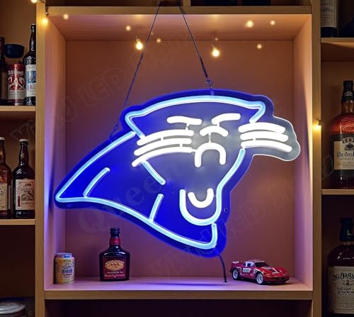 Queen Sense 16"x9.5" Go Carolinas Sports Panthers Neon Sign for Wall Decor USB Powered Dimmable LED Sign Light BH1522