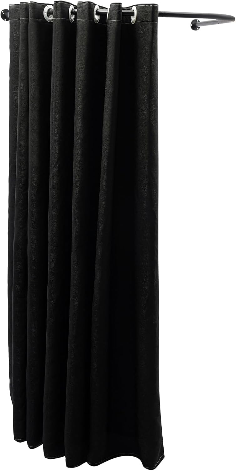 U-Dressing Fitting Room, Clothing Store Dressing Room, Corner Wall Mounted Privacy Protection Changing Room Used in Mall and Office, Hanging Rod&Linen Flannel Fabric Shade Cloth (Black)