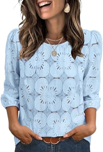 Sampeel Women Blouses Dressy Casual 3/4 Length Sleeve Tops Eyelet...
