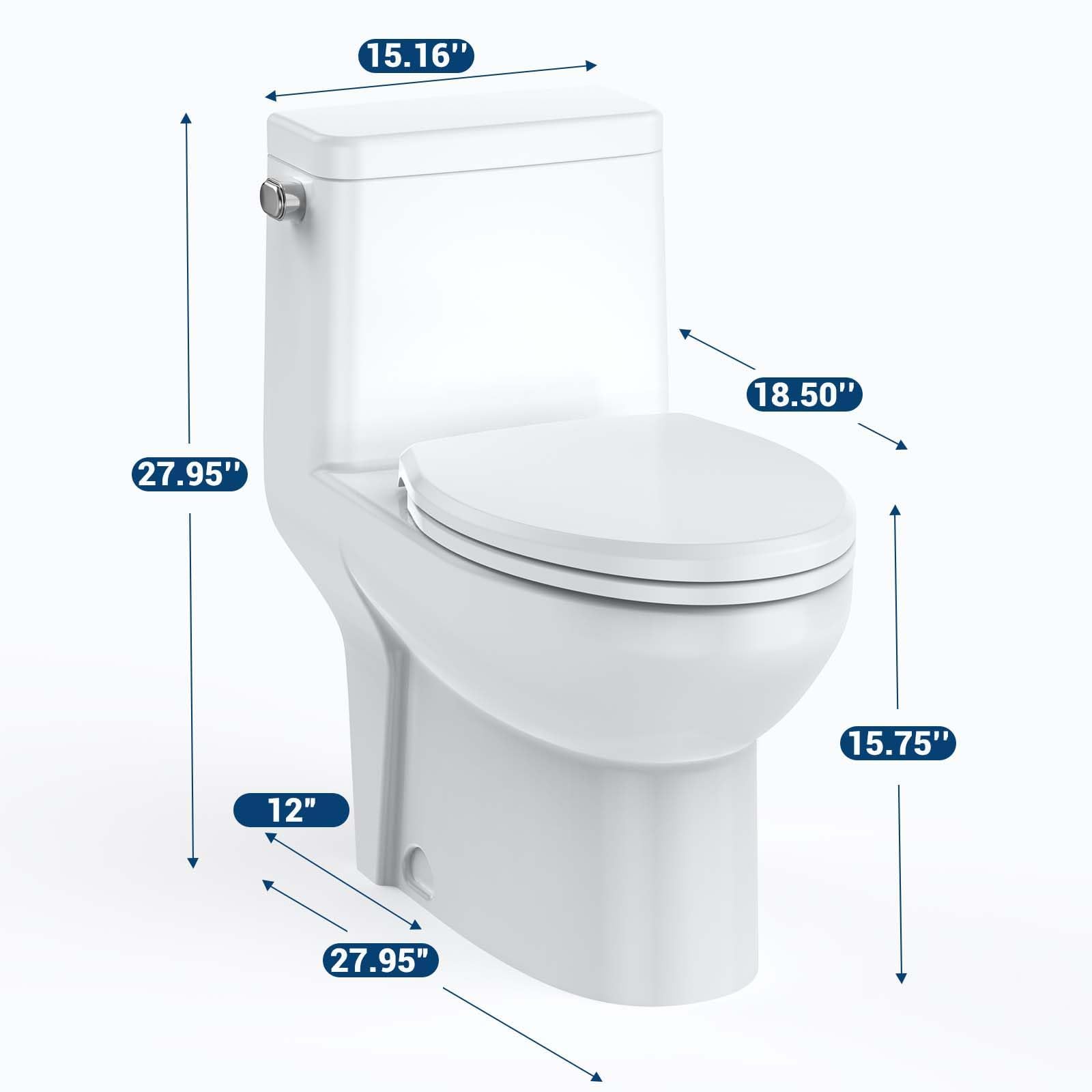 One-Piece Toilet with V-Shaped Seat Cover, Dual Flush Top Buttons