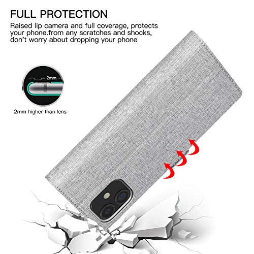 Feitenn Case Compatible With Iphone 12 Mini Flip Case 5.4'', Wallet Kickstand Folio Slim Cover Pu Leather Bumper Credit Id Card Slots Holders Stand Clear Tpu Magnetic Closure Shockproof Shell - Gray #TOP7