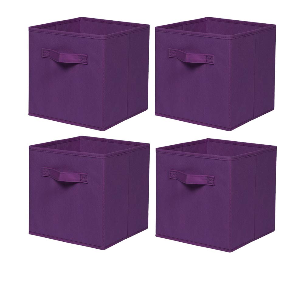 BonChoice Foldable Storage Cubes Boxes with Handle for Home Organization, Fabric Wardrobe Storage Box Organizer Basket Bins for Clothes Toys Towels, Collapsible&Durable (4, Purple) — image 1