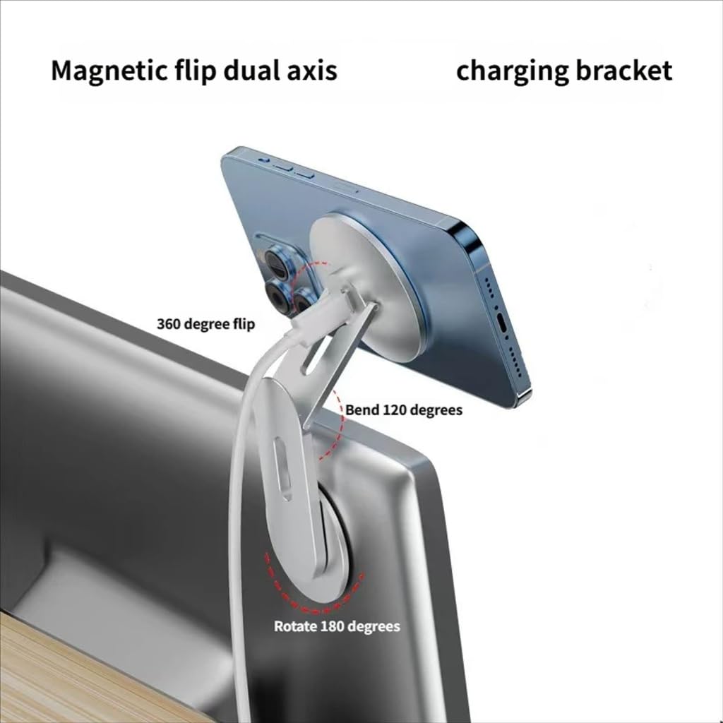 1 juego de soporte de metal giratorio de 360 grados para teléfono, base de carga plegable con cable para visión multiángulo
