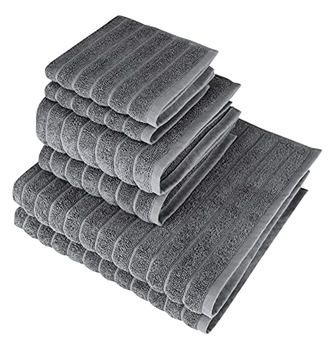 Classic Turkish Towels - Luxury Ribbed Towel Set For Bathroom, 100% Turkish Cotton, Quick Dry, Soft And Absorbent Bath, Hand, And Fingertip Towels, Brampton Collection - 6-Piece Set (Grey) #TOP1