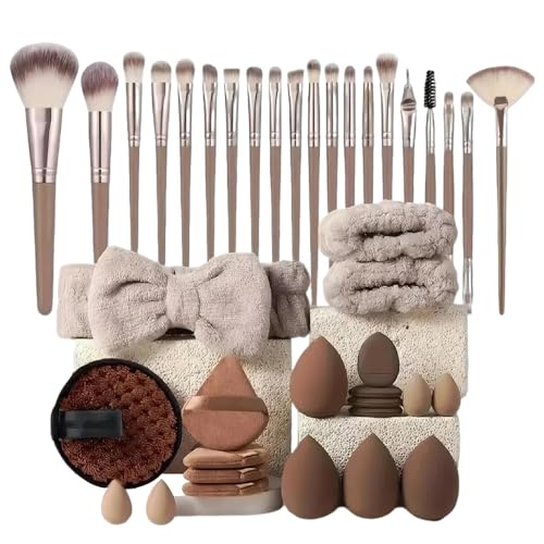 Juego de 40 brochas de maquillaje, pinceles de maquillaje de viaje para mujeres, con herramientas de limpieza facial y de belleza, aplicador de belleza para principiantes