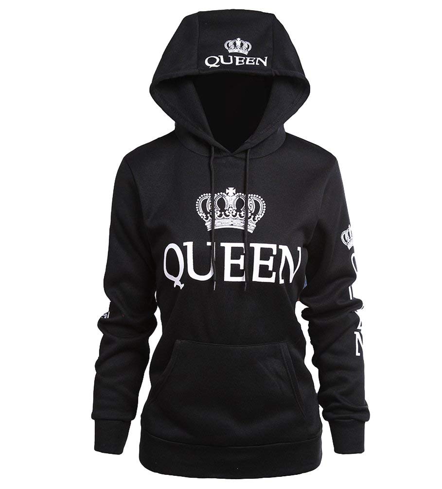 ZKOOHoodie Couples Womens Queen Printing Crown Hoodies Drawstring Lovers Hooded Sweatshirt Pullover with Pockets Autumn and Winter