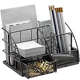 Sorbus Desk Organizer, Great for Office Supplies Organization Decor, All-in-One Stylish Mesh Desktop Caddy Includes Pen/Pencil Holder, Mail Organizer, and Sliding Drawer (All-in-One Caddy - Black)