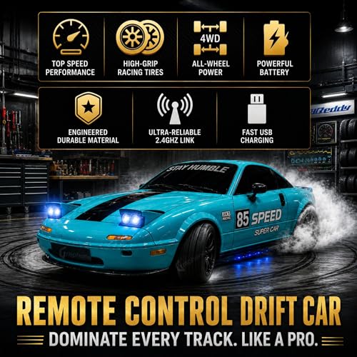 Image of GRAPHENE RC 1:24 Drift Car Toy for Kids Boys Adults 2.4GHz 4WD High-Speed Remote Control Racing Stunt Car with Smoke Effect Pop-Up Lights LED Lights & High-Grip Tyres (Green)