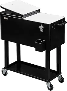 VINGLI 80 Quart Rolling Ice Chest, Portable Patio Party Bar Drink Cooler Cart, with Shelf, Beverage Pool with Bottle Opener