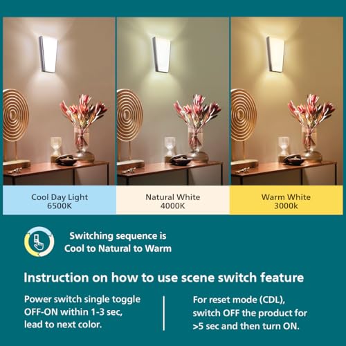 Image of Philips 12W 3 Colours in 1 Decorative Wall Light | Neos Silver Scene Switch Wall Light for Decoration | Colour : Tunable White, Pack of 4