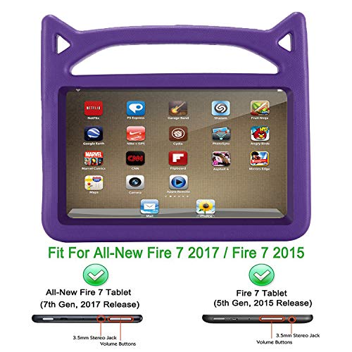 All-New Fire 7 2017 Case,fire 7 tablet case,Fire 7 Kids Case,Riaour Kids Shock Proof Protective Cover Case for Amazon Fire 7 Tablet (Compatible with 5th Generation 2015/7th Generation 2017) (Purple)