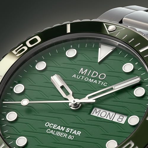 Image of MIDO Ocean Star 200C - Swiss Automatic Diving Watch for Men - 42.5mm Stainless Steel Case - Rotating Ceramic Bezel - Wave-Design Dial with Day,Date Calendar