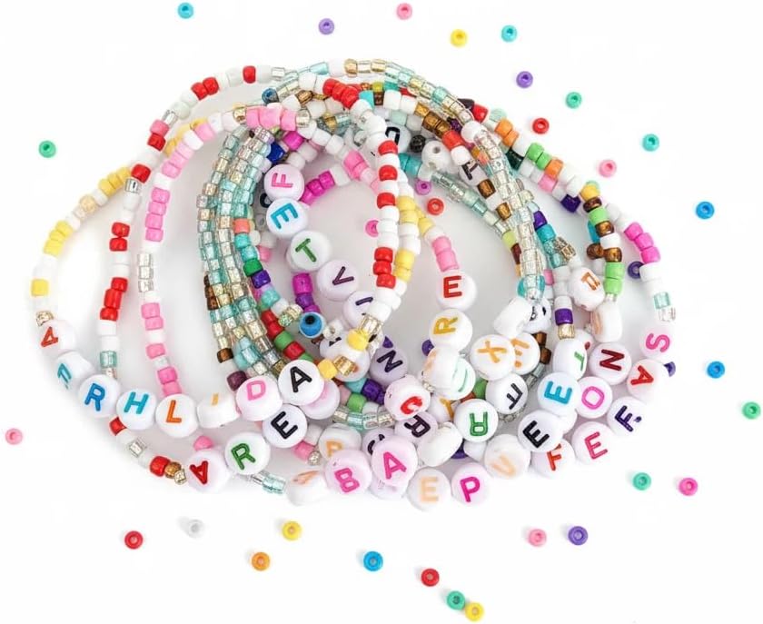 HardyGuo 24 Colors Glass Seed Beads Kit, with Letter Beads Kit for Girls,Women and Adults,Bracelets, Necklaces,Earring,Jewelry Making Supplies (Rice Pearls)