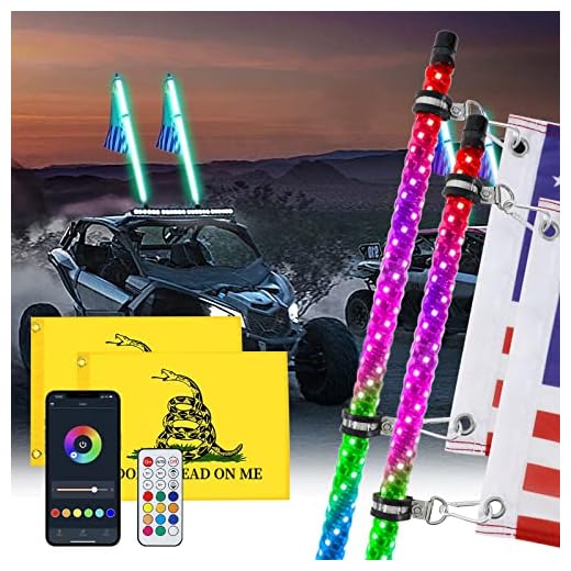 Lamvip 3FT 2PC Led Whip Light Spiral RGB Whip Lights RF Remote and APP Control Waterproof IP67 Chasing Antenna Light for UTV ATV RZR Buggy Dune Truck
