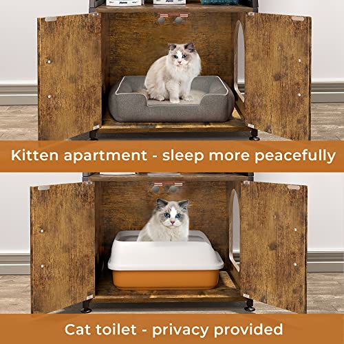 Herture Litter Box Enclosure With Shelves, Wood Cat Litter Box Furniture Hidden, With Storage Adn Door, Cat Washroom Furniture, Fit Most Of Litter Box, Rustic Brown Pg04Mwn #TOP6
