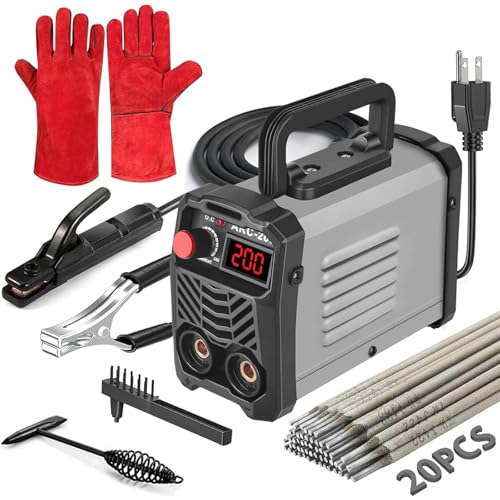 Image of Hpoouo 200Amp 20PCS Rods Stick Welder, Super MINI Portable Welding Machine, IGBT Inverter Welder Machine 110V with Hot Start Arc Force Anti-Stick, for 1/16"-1/8" Rod ARC Welder, Chip Hammers (Gray)