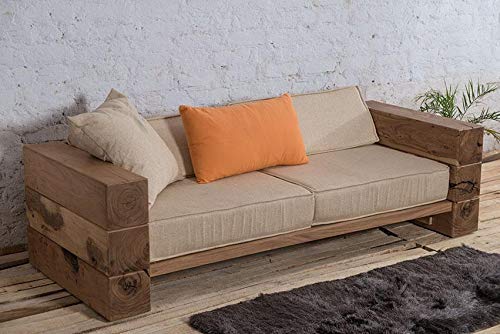 Solid Sheesham Wood 3 Seater Sofa for Living Room | Wooden Three Seater Sofa for Office | Three Seater Sofa Couch for Lounge | Rosewood, Stone Brown Finish