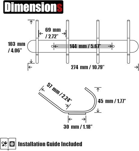 Miniatura 2 de JQK Chr04-BN - Perchero para colgar abrigos, 10.79 pulgadas, acero inoxidable 304, 4 ganchos dobles para colgar abrigos, bolsos, ropa, chaqueta,
