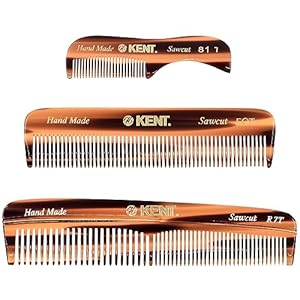 Kent Set Men’s Hair Pocket Combs, Tortoise 81T X-Small, FOT All Fine Tooth, R7t Double Toothed Fine and Coarse. Best Hair, Beard and Mustache Grooming Kit for Travel and Home Care, Handmade in England