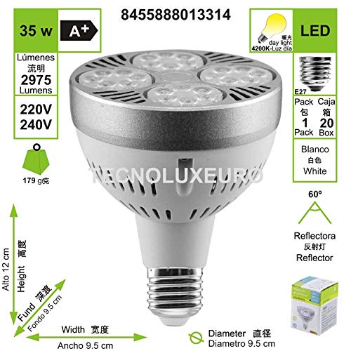 Tecnolux Euro Lamp Bulb LED PAR30 35W E27 2975 lm Natural Light 4200K, Neutral Light, 4200k, 1 Unidad (Paquete de 1) - Image 3