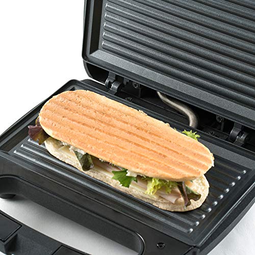 Plancha Grill Black+Decker BXSA750E - Sandwichera 750W, Placas 21.5 x 12.5 cm, Antiadherente, Inox