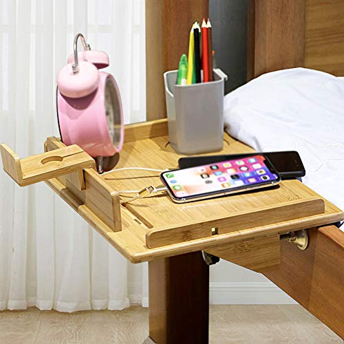 Bedside Table Caddy, Bamboo Nightstand Bed Shelf, Bedside Organizer Tray for Bunkbed with Cup Holder & Cable Slots (Include Watch Headset Stand)-Beebo Beabo - Thumbnail 5