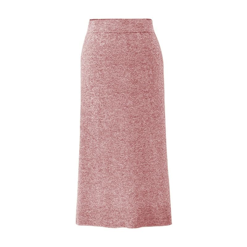 Womens Wool Blend Midi Skirt High Waist Straight Mid Length Skirt with Side Slit - Perfect for Date